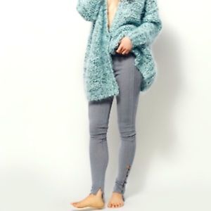 Free People Intimately Button Up Gray Leggings HiLo Hem Ribbed Knit - Size M